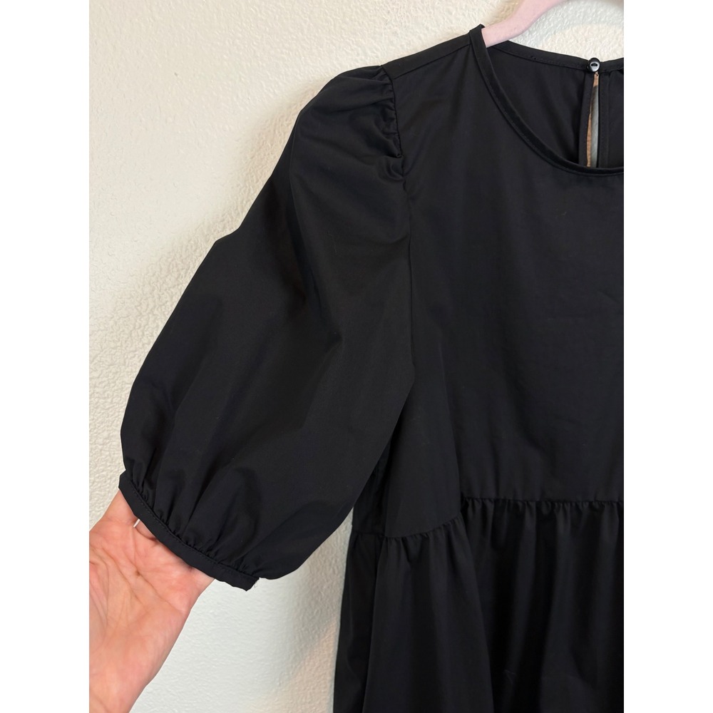 Zara Black Dress 100% Cotton Small Poplin Tiered Whimsigoth Dark Cottagecore - Picture 3 of 9